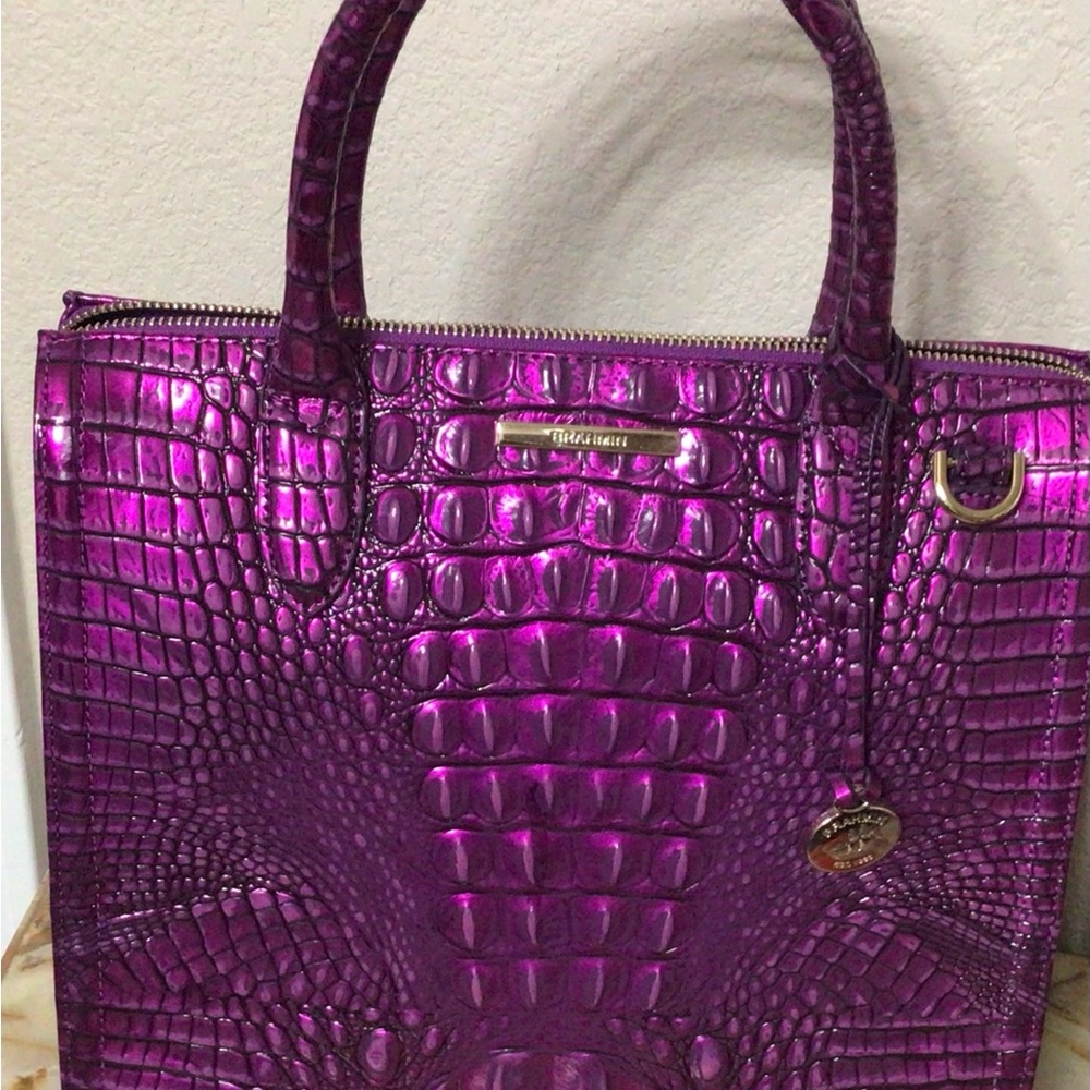 Stylish Leather Brahmin Caroline Purple Tote Textured Bag
NWOT
